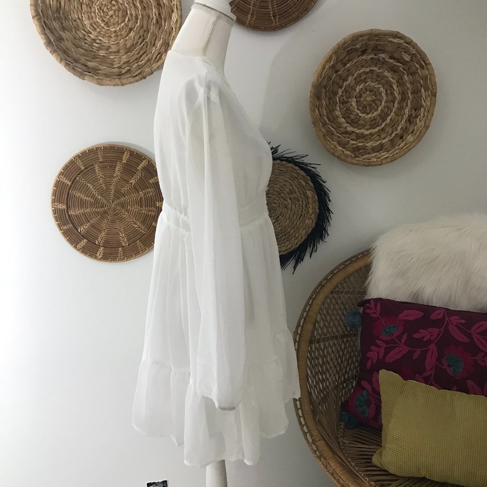 SHEIN White Boho Ruffle Long Sleeve Mini Dress - Picture 3 of 9